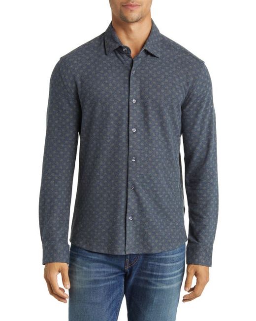 Stone Rose Geo Print Wrinkle Resistant Tech Fleece Button-Up Shirt Small