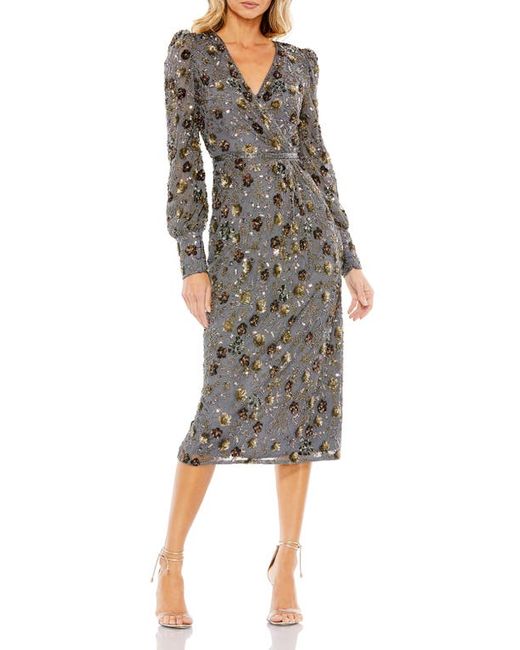 Mac Duggal Floral Sequin Long Sleeve Cocktail Dress
