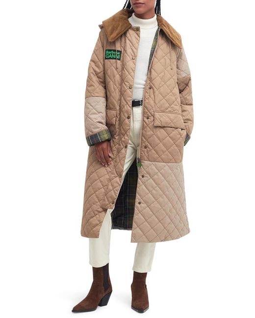 Barbour X Ganni x Ganni Burghley Oversize Quilted Coat Honey/Light Trench/Classic