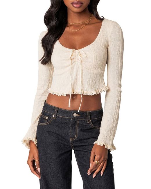 Edikted Lacey Long Sleeve Knit Crop Top X-Small