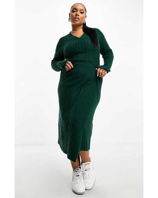 Asos Design Curve Long Sleeve Midi Wrap Sweater Dress 14W Us