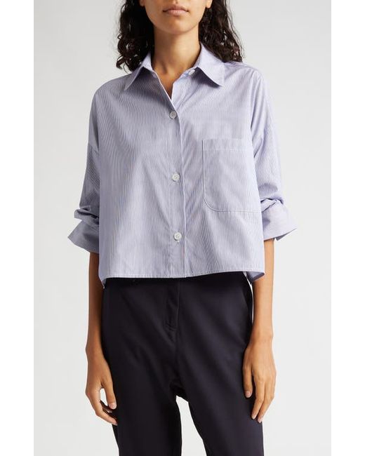 Twp Next Ex Stripe Crop Cotton Button-Up Shirt Midnight X-Small