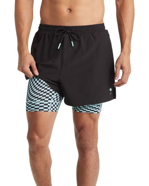 Boardies Warped Check Active Compression Swim Trunks Teal Small