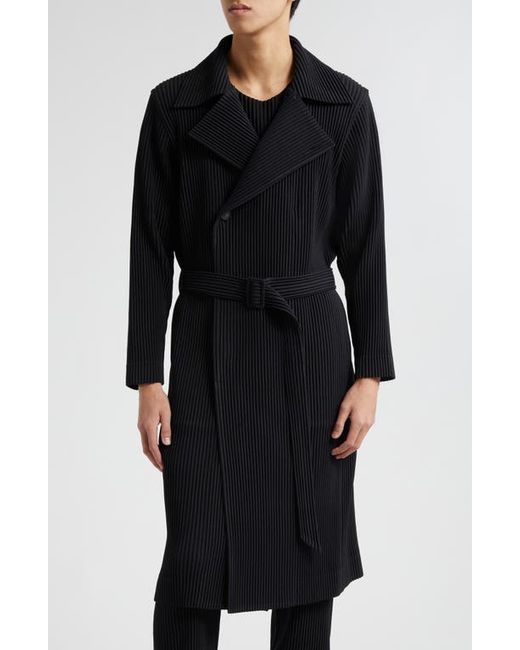 Homme Pliss Issey Miyake Pleated Double Breasted Coat