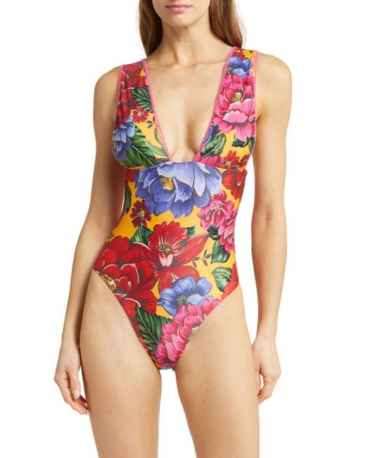 Farm Rio Floral One-Piece Swimsuit Yellow X-Small