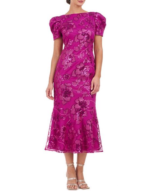 JS Collections Ayla Sequin Floral Midi Cocktail Dress
