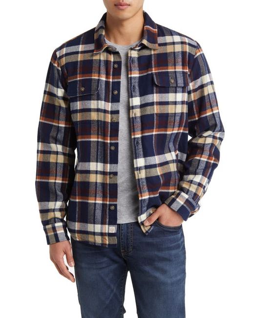 Marine Layer Signature Plaid Flannel Lined Button-Up Camping Shirt Navy/Brown Small