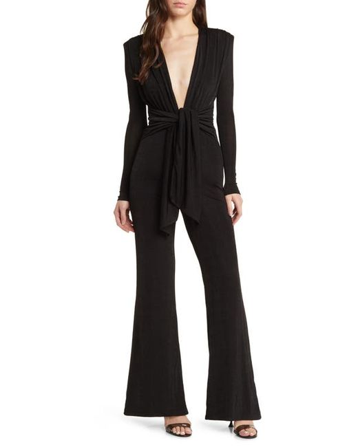 Misha Collection Thelka Knot Detail Plunge Long Sleeve Flare Jumpsuit X-Small