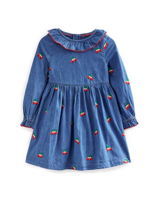 Mini Boden Holiday Embroidered Festive Chambray Dress 2-3Y