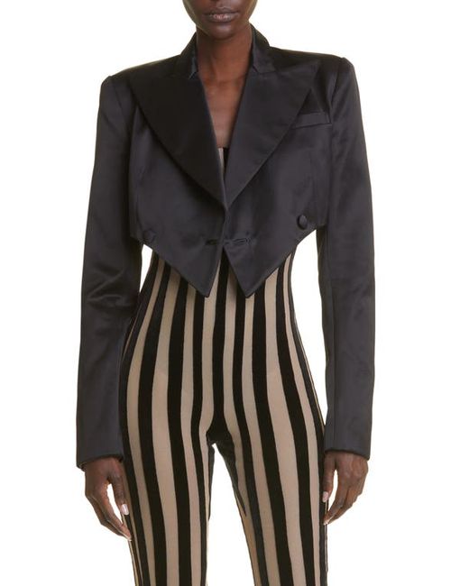 Laquan Smith Crop Double Breasted Satin Blazer