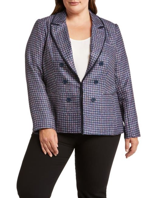 T Tahari Houndstooth Faux Double Breasted Blazer Navy/Violet 14W