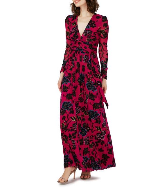 Dvf Anne Floral Mesh Long Sleeve Maxi Dress X-Small