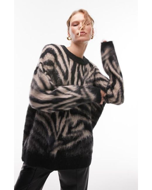 TopShop Fuzzy Zebra Print Sweater X-Small