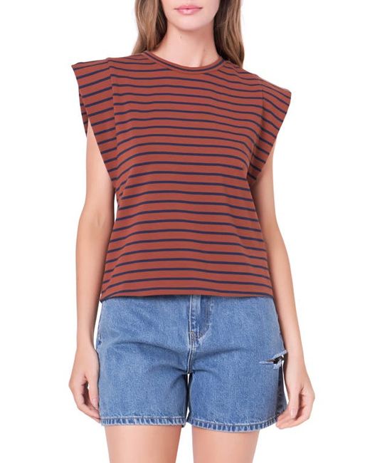 English Factory Stripe Extended Shoulder T-Shirt Brown/Navy