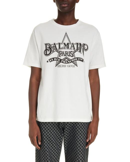 Balmain Organic Cotton Star Logo Graphic T-Shirt Gab Black Medium