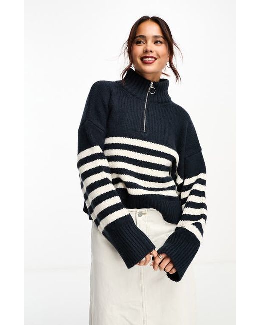 Asos Design Stripe Quarter Zip Sweater