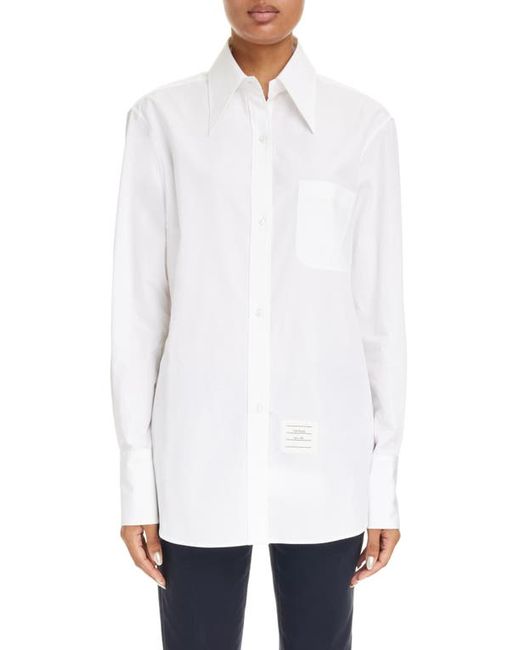 Thom Browne Exaggerated Collar Easy Fit Cotton Button-Up Shirt 0 Us
