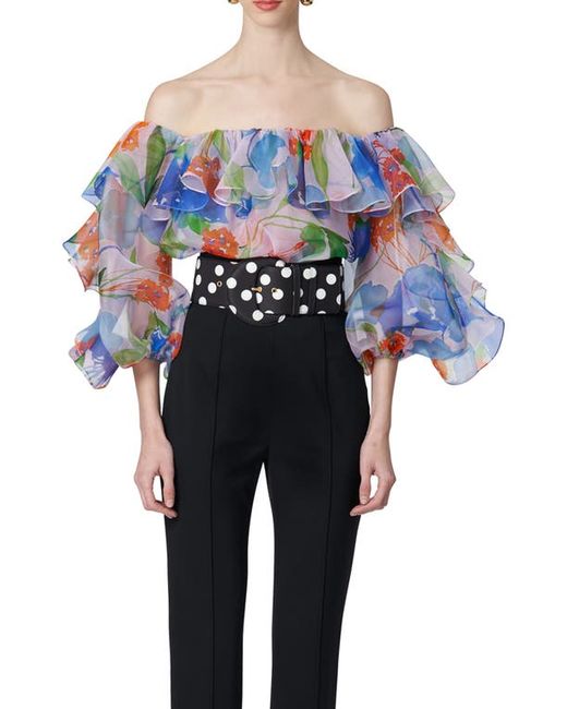 Carolina Herrera Floral Off the Shoulder Silk Top
