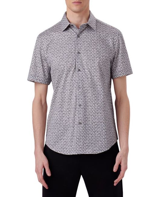 Bugatchi Miles OoohCotton Abstract Print Short Sleeve Stretch Button-Up Shirt Small