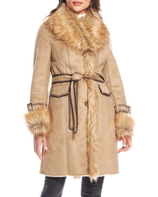 Donna Salyers Fabulous Furs Dakota Belted Faux Suede Coat with Fur Trim