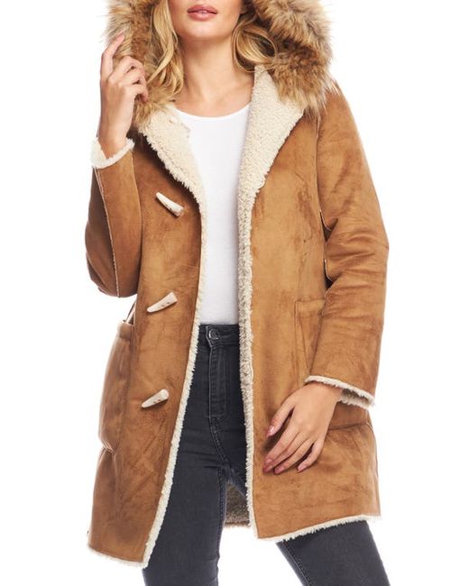 Donna Salyers Fabulous Furs Summit Reversible Faux Shearling Suede Coat with Fur Trim Hood X-Small