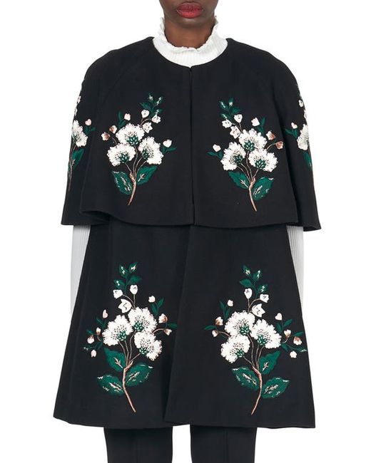 Carolina Herrera Floral Embroidered Tiered Wool Cashmere Cape