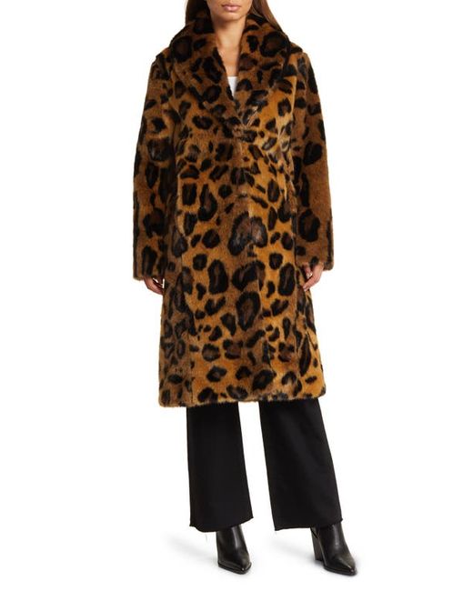 Avec Les Filles Leopard Print Shawl Collar Faux Fur Coat X-Small