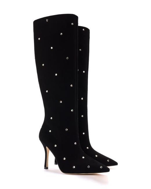 Larroudé Kate Crystal Embellished Pointed Toe Knee High Boot