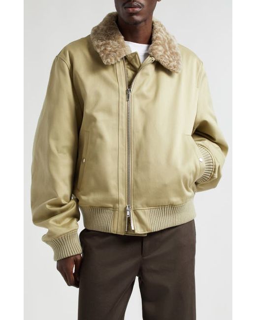 Burberry Cotton Sateen Bomber Jacket with Genuine Shearling Collar Small