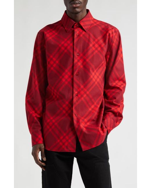 Burberry Check Brushed Cotton Flannel Button-Up Shirt Small