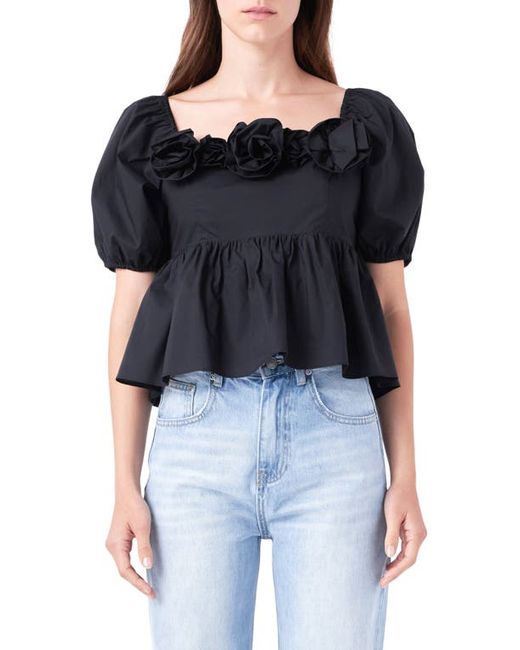 English Factory Corsage Detail Cotton Poplin Top X-Small