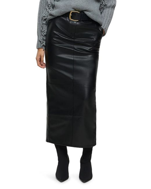River Island Faux Leather Belted Midi Skirt