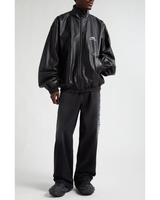 Balenciaga 3B Logo Oversize Leather Track Jacket Medium