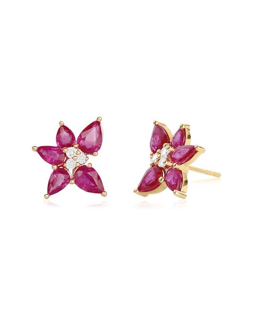 EF Collection Diamond Trio Ruby Cluster Stud Earrings