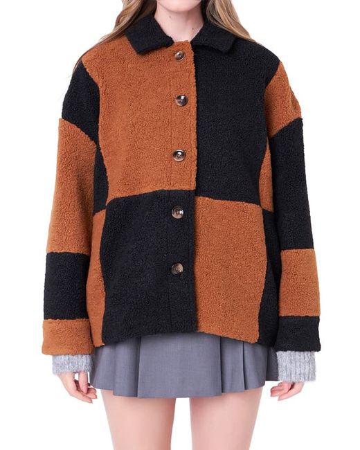 English Factory Oversize Check Teddy Jacket Camel X-Small