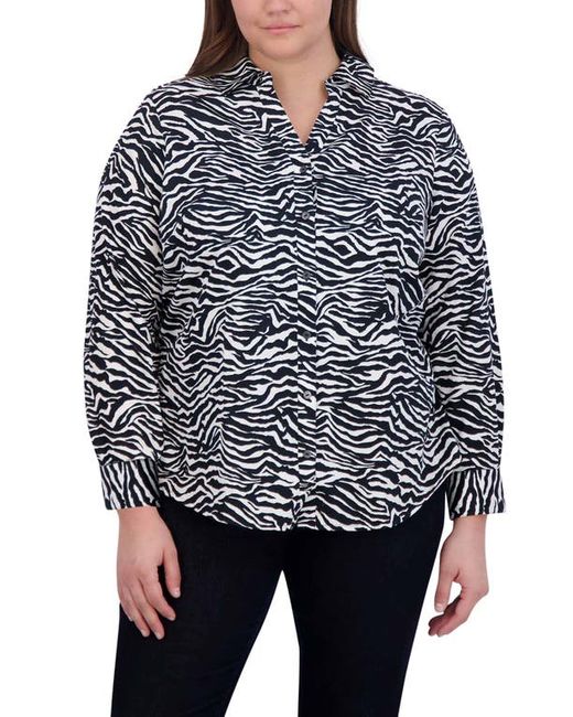 Foxcroft Mary Zebra Print Cotton Button-Up Shirt Black 16W