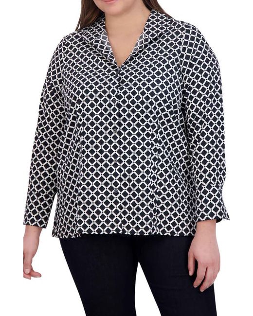 Foxcroft Katie Diamond Print Cotton Button-Up Shirt Black 22W