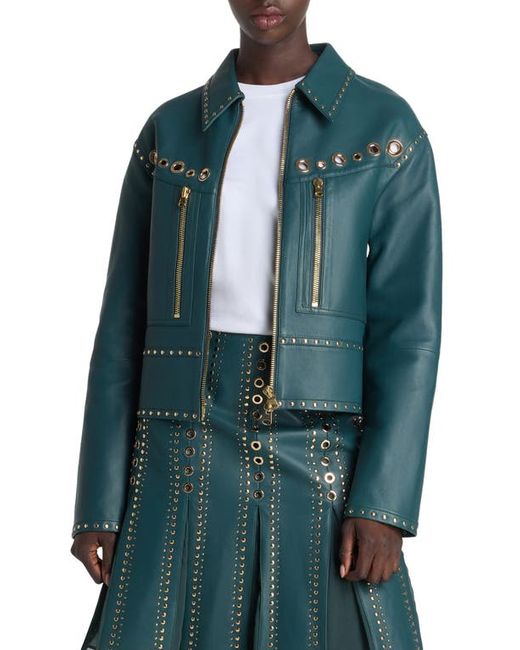 St. John Collection Embellished Leather Jacket Small