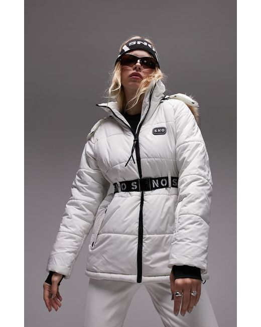 TopShop Sno Faux Fur Trim Belted Ski Coat