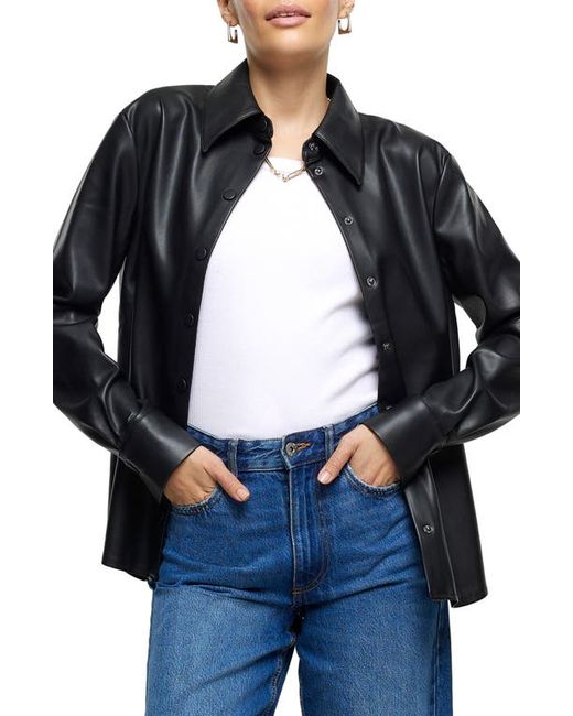 River Island Snap Front Faux Leather Shirt