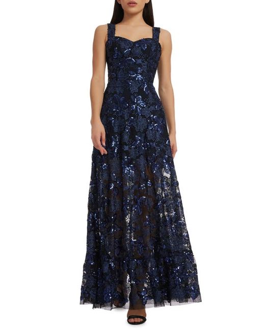 Dress the population Anabel Floral Sequin Fit Flare Gown Xx-Small