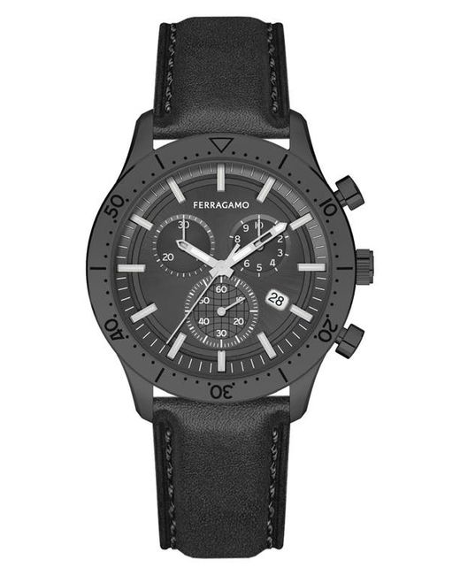 Ferragamo Master Leather Strap Chronograph Watch 43mm