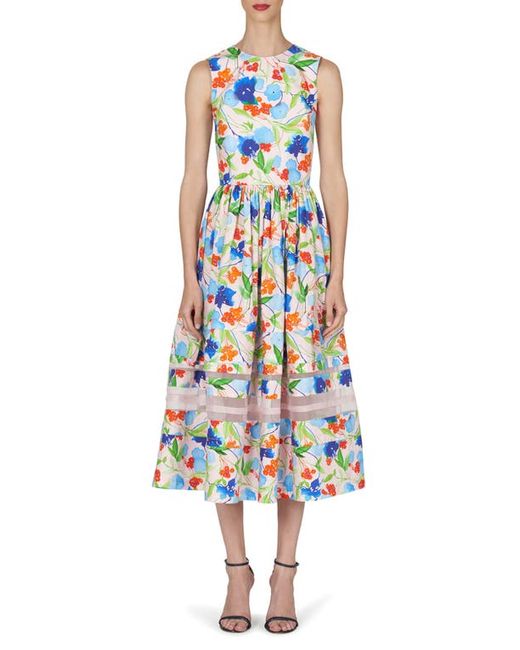 Carolina Herrera Floral Organza Inset Cotton A-Line Dress