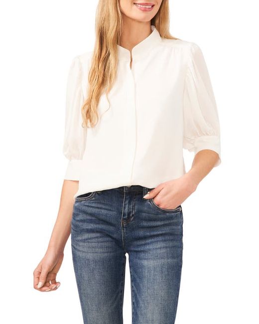 Cece Puff Sleeve Crepe Button-Up Shirt