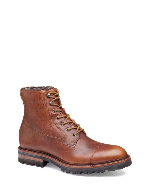 J & M Collection Dudley Cap Toe Genuine Shearling Lined Lace-Up Boot Cognac Full Grain/Shearling 8