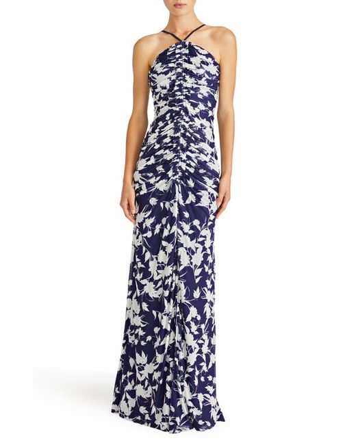 Monique Lhuillier Giuliana Ruched Sleeveless Mesh Gown