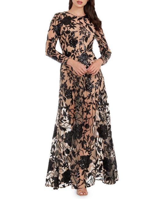 Dress the population Ava Sequin Floral Embroidered Long Sleeve Gown Xx-Small