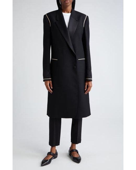Wales Bonner Embroidered Trim Single Breasted Wool Satin Overcoat