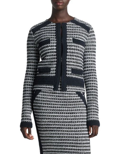 St. John Collection Bicolor Mixed Knit Crop Jacket Black/Ivory Multi