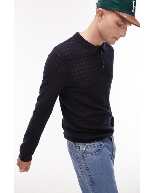 Topman Pointelle Zigzag Polo Sweater Small